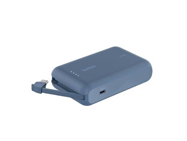 Belkin BoostCharge 10000mAh Power Bank, integriertes USB-C-Kabel – Blau