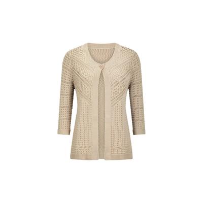 Strickjacke GOLDNER "Elegante Strickjacke mit Rippenblende", Damen, Gr. 42, beige, Obermaterial: 100% Baumwolle CO., gerade, V-Ausschnitt, Strickjacken Strickjacke, figurschmeichelner Style