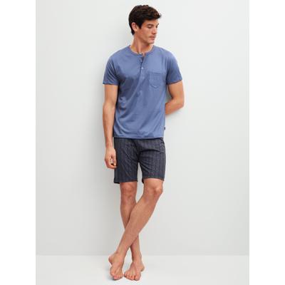 Shorty CALIDA "Relax Imprint 1", Damen, Gr. XL (56), blau (coastal fjord), Single Jersey, Obermaterial: 100% Baumwolle, bequem kurz, Serafino, Homewear-Sets Shorty, Relaxter Schnitt
