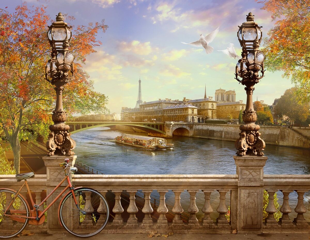 Fototapete PAPERMOON "Panorama von Paris", bunt, B:4,5m L:2,8m, Vlies, Tapeten, Fototapete bunt B/L: 4,5m x 2,8m, Bahnen: 9 Stk.