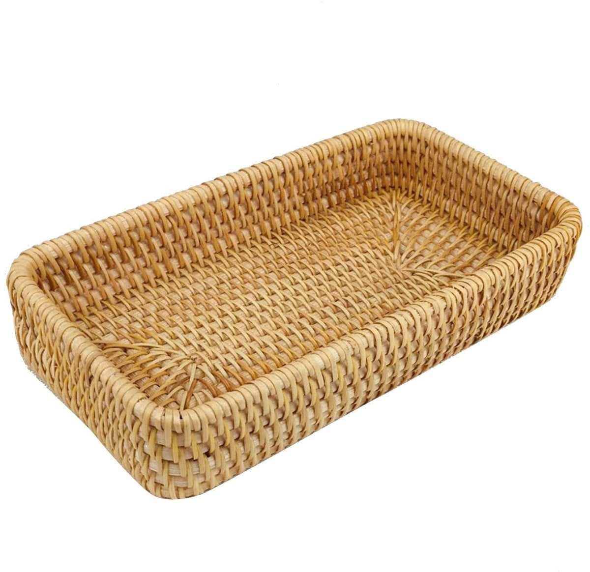 Dailygoods Handgeweven Rotan Dienblad - Rechthoekig - Lichtgewicht Opbergmand voor Tafelorganisatie