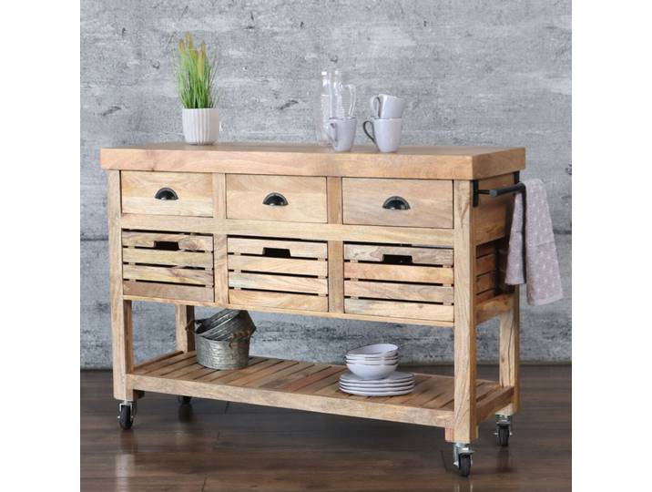 Servierwagen Holz massiv ZAGON Mangoholz Kücheninsel Rollwagen Trolley