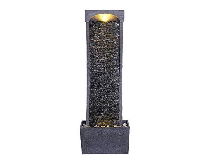 Teamson Home Hoog Kromme Buiten Tuin Water Fontein Met Lichten - Waterornament - Waterval Ontwerp - Tuindecoratie - Met Pomp - 34 x 22 x 98 (cm)