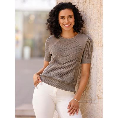 Ajourpullover INSPIRATIONEN "Pullover", Damen, Gr. 38, grau (taupe), 100% Baumwolle, unifarben, Pullover