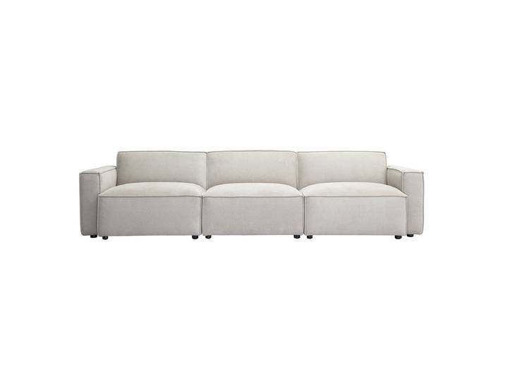 Canapé modulable 4 places en tissu effet velours texturé beige SPLIT