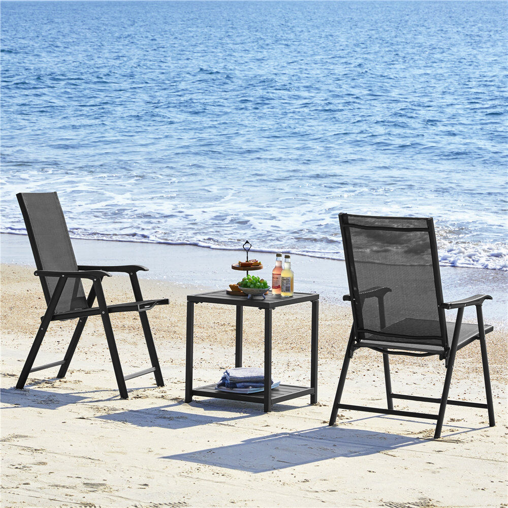Yaheetech Foldable Outdoor Patio Dining Armchair Black 93.5cm H X 54cm W X 57cm D