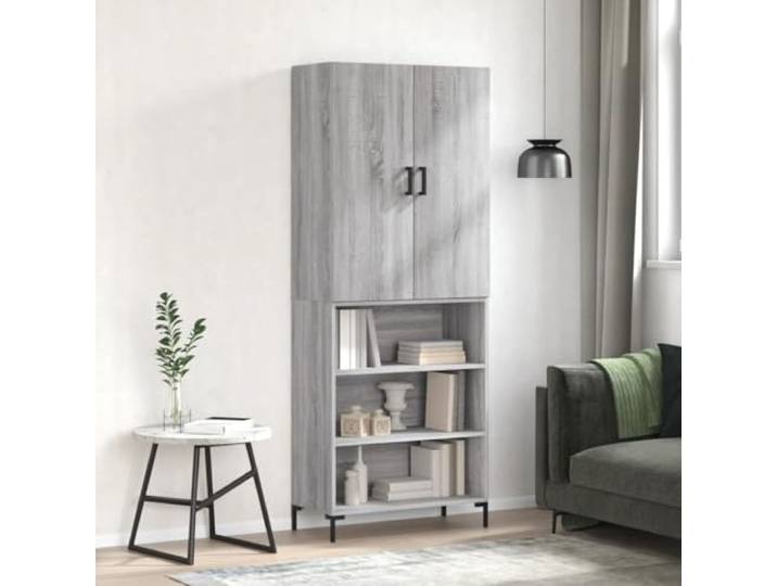 RJPLMFV Anrichte hoch, Grau, Holz, 69,5 x 34 x 180 cm Stabile Metallfüße, großes Fassungsvermögen, praktische Türen, Wandbefestigung inklusive