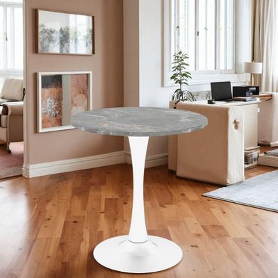 ZWYO HOSIMU "28"" Modern Round Accent Table, Small Marble-Effect Tabletop with Pedestal Base for Living Room & Cafe"