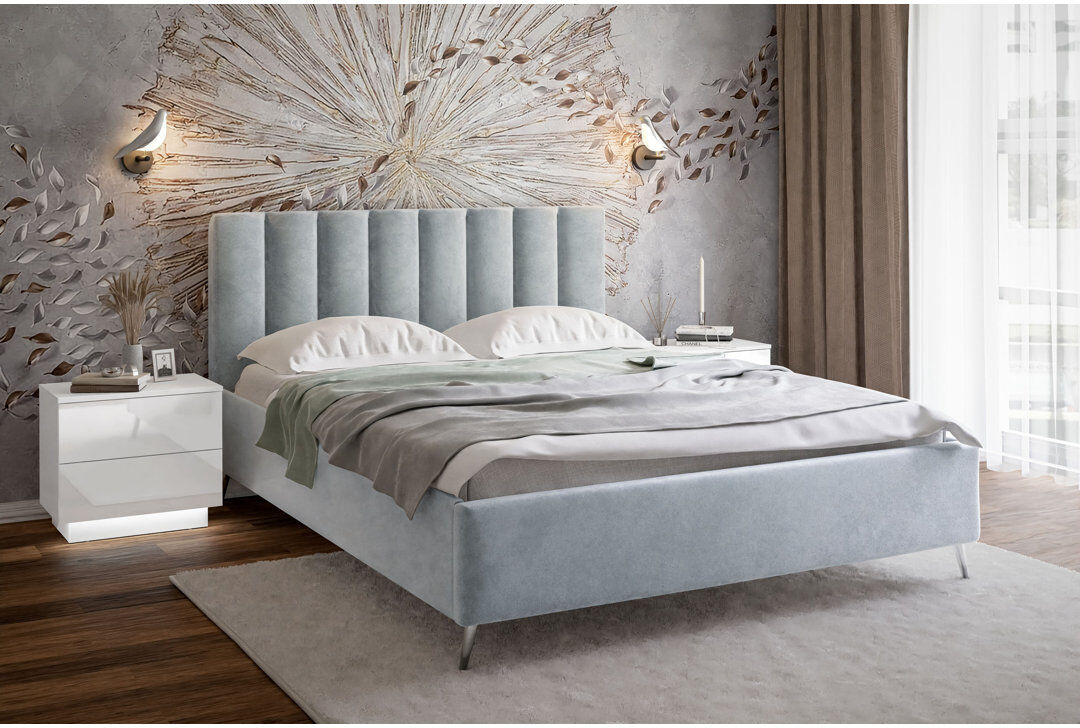 Mikado Living Vicente Upholstered Velvet Lift Up Storage Bed Blue European Double