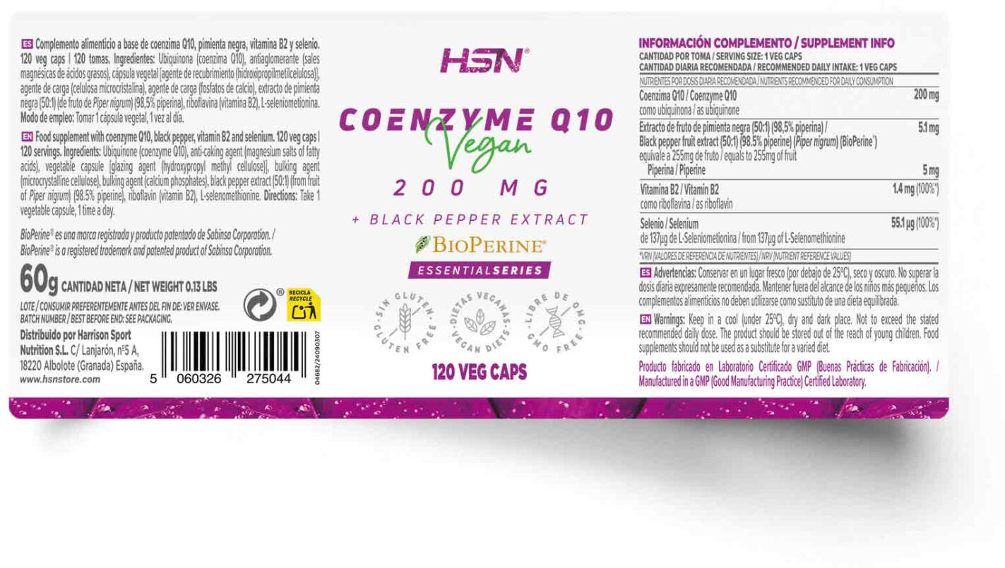 HSN Coenzima Q10 200mg + BioPerine® - 120 veg caps - Antioxidantes - Cápsulas Vegetales - 120 Serviços