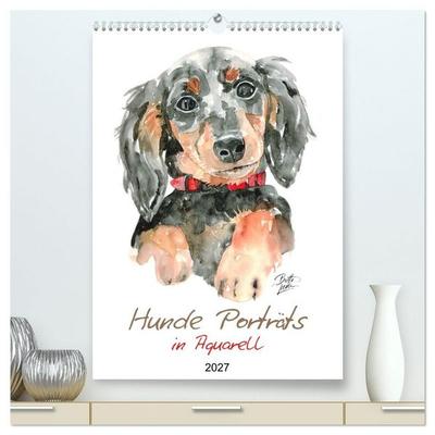 Hunde Porträts in Aquarell (hochwertiger Premium Wandkalender 2027 DIN A2 hoch), Kunstdruck in Hochglanz