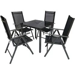 VCM, Gartentisch + Balkontisch, 5 tlg Alu Glas Gartenset Sitzgruppe 80SW