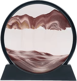Uplift Curations 3D Moving Sand Art Picture Round Glass Quicksand Flowing Sand Frame For Relaxing Home Office Decor brown
