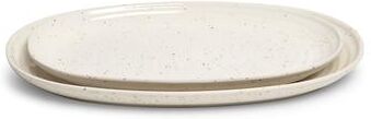 Sango Siterra 2-Piece Speckled Stoneware Serving Platter Set - Oval Large & Medium Ceramic Platters with Glossy Rustic Glaze