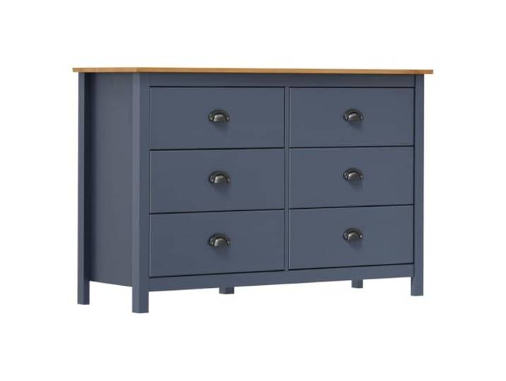 RJPLMFV Anrichte, grau, 125 x 40 x 80 cm, massives Kiefernholz 6 Schubladen, Aufbewahrung für Wohnzimmer, einfach zu montieren, breite Oberseite für Dekoration
