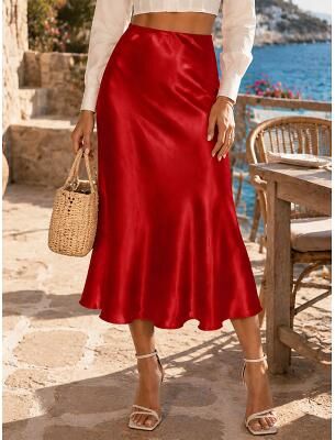 LightInthebox Women's Satin Slip Midi Skirt - Chic Midi Dress Satin Dress Elegant Vintage Fashion Daily Party Date Regular Fit Summer Fall