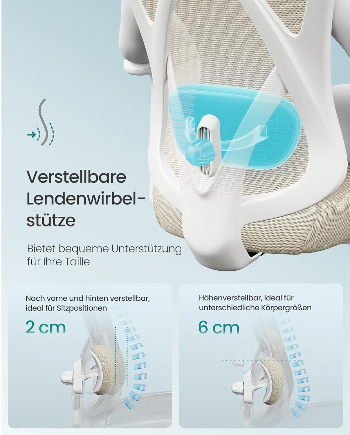 Bürostuhl SONGMICS "mit verstellbarer Lendenstütze und Kopfstütze", weiss (beige), Metall, Stoff, Stühle, Bürostuhl beige Einheitsgröße