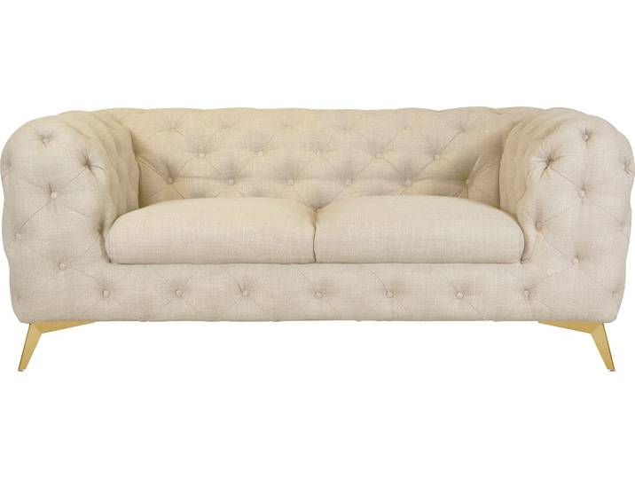 Chesterfield-Sofa, Beige, 185x99 cm, Struktur, Knopfheftung, Modern, Leonique