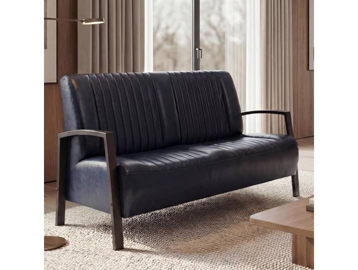 Mendler 2er Sofa HWC-H10 Metall Kunstleder Industrie-Design - Vintage grau
