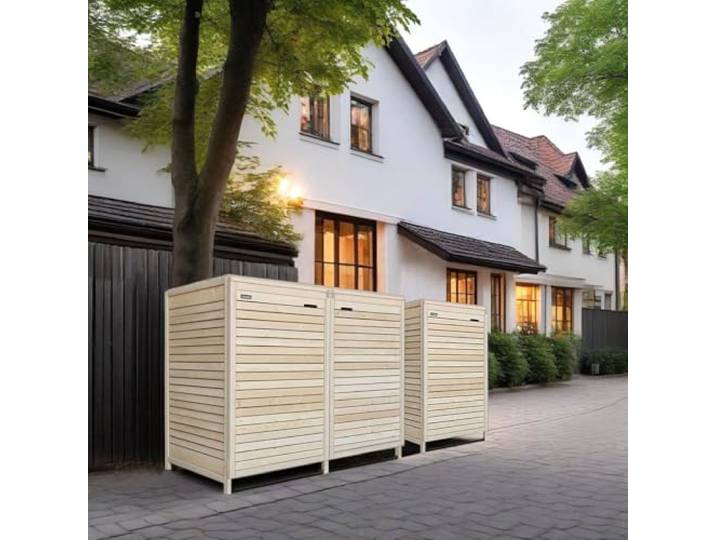Mülltonnenbox Mülltonnenverkleidung 240L für 3 Tonnen Natur mit Rückwand Holz vormontiert Müllcontainer Mülltonnenschrank Mülltonne Adr