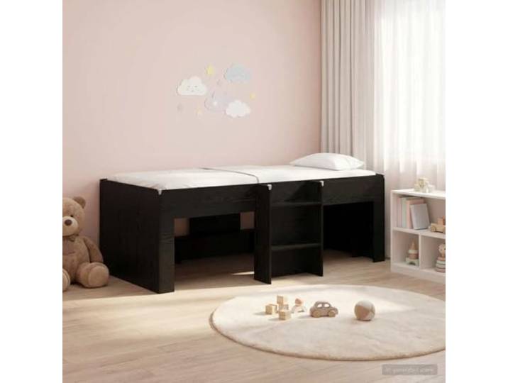KTHLBRH Hochbett für Kinder, Eiche Schwarz, 75 x 190 cm Technisches Holz, integrierte Leiter, Unterbettraum, modernes Design