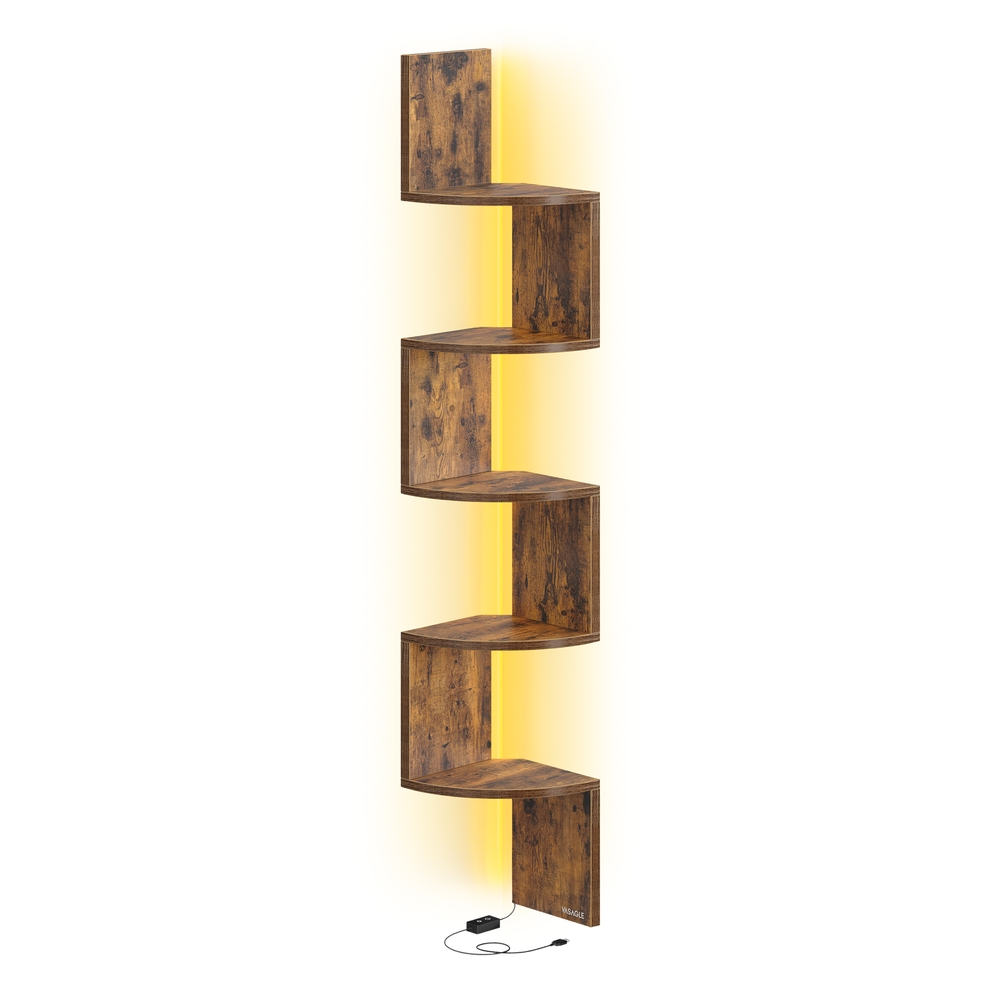 VASAGLE Eckregal mit LED Beleuchtung vielseitiges Wandregal LBC630K01