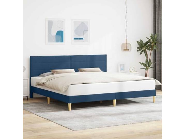 RJPLMFV Bettgestell, Blau, 200 x 200 cm, Stoff Zeitgenössisch, gedrehte Füße, robustes Sperrholz, einfache Montage, einfache Reinigung