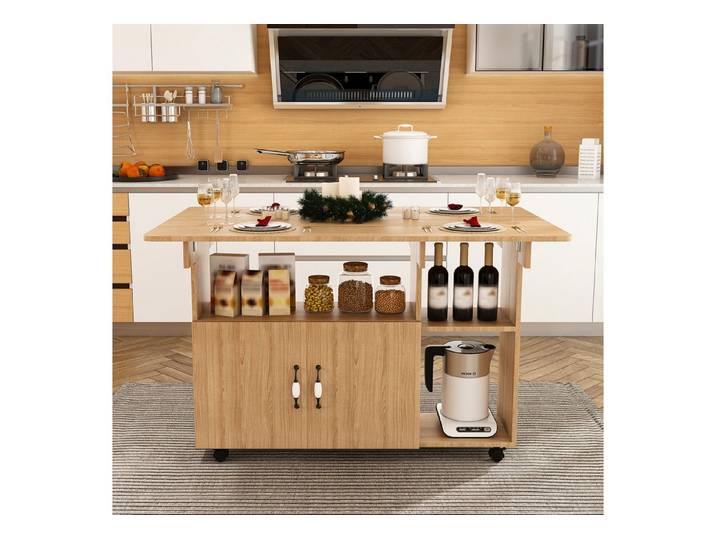 Odikalo Kücheninsel Küchenwagen Rechteckiger klappbarer mobiler Esstisch 110x70x80 cm, (multifunktional mit 5 Ablageböden und 5 Lenkrollen (4 feststellbar), platzsparend für Küche, Wohnung, Büro, Studentenheim)