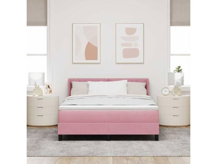 KTHLBRH Boxspringbett Rosa Samt 200 x 160 cm Verstellbares Kopfteil, mittlere Matratze, Beine aus Holz, robuste Struktur