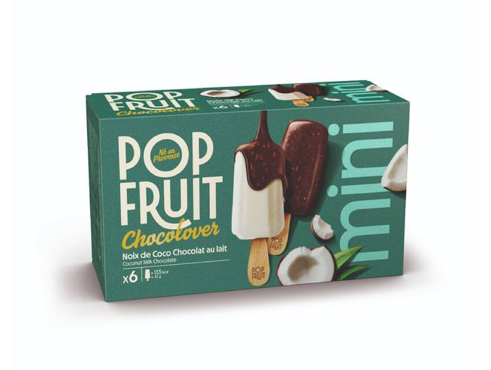 POP FRUIT Mini-bâtonnets sorbet noix de coco et chocolat au lait - 282 g / 6 pièces