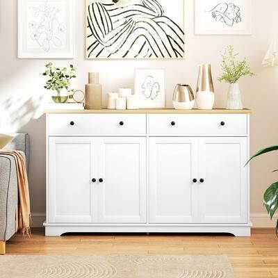 "HOMCOM Sideboard Buffet Cabinet with Storage, 55"" Modern Kitchen Cabinet with 2 Doors, 2 Drawers and 2 Adjustable Shelves"
