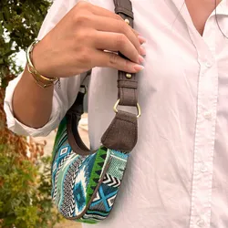 Jacquard Hobo Bag - Bold Greens (brown strap)