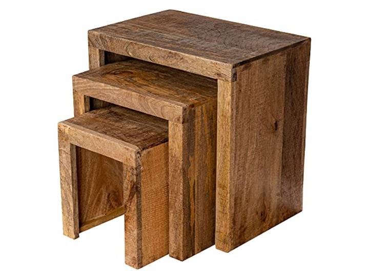 levandeo 3er Set Beistelltisch Mango Holz Braun Natur Massiv Couchtisch Sofatisch Ablage 3-Satztisch Design Deko Tisch