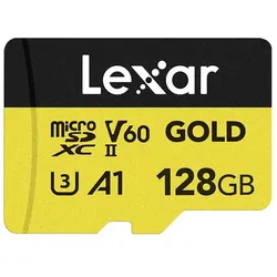 Lexar Professional GOLD UHS-II (128 GB, microSDXC, U3, UHS-II), Speicherkarte, Gelb, Schwarz
