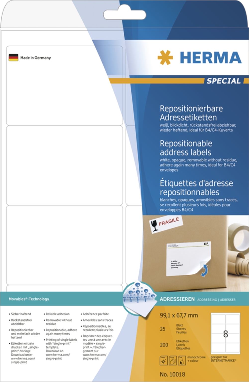 Herma 10018 Adressetiketten 9.91x6.67 cm (25 Blatt (200 Etiketten))