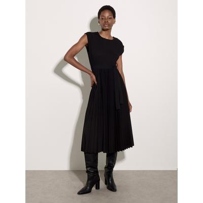Midikleid APRICOT "Wadenlanges Plisseekleid", Damen, Gr. 10, N-Gr, gewebt, schwarz, gewebt, , Modisch, figurbetont, Rundhals, Kleider Midikleid, mit Stoffgürtel