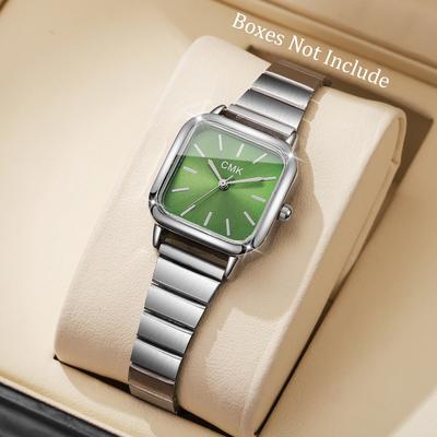 Friendly Fresh Finds Luxury Ultra Thin Quartz Womens Wristwatch Fashion Square Design With Elegant Strap green