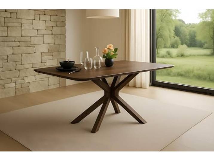 SAM Esstisch Roberto 160x85 cm Akazie Kastanie Schweizer Kante Spider Holz Akazienholz kastanienfarbig massiv, abgerundete Ecken