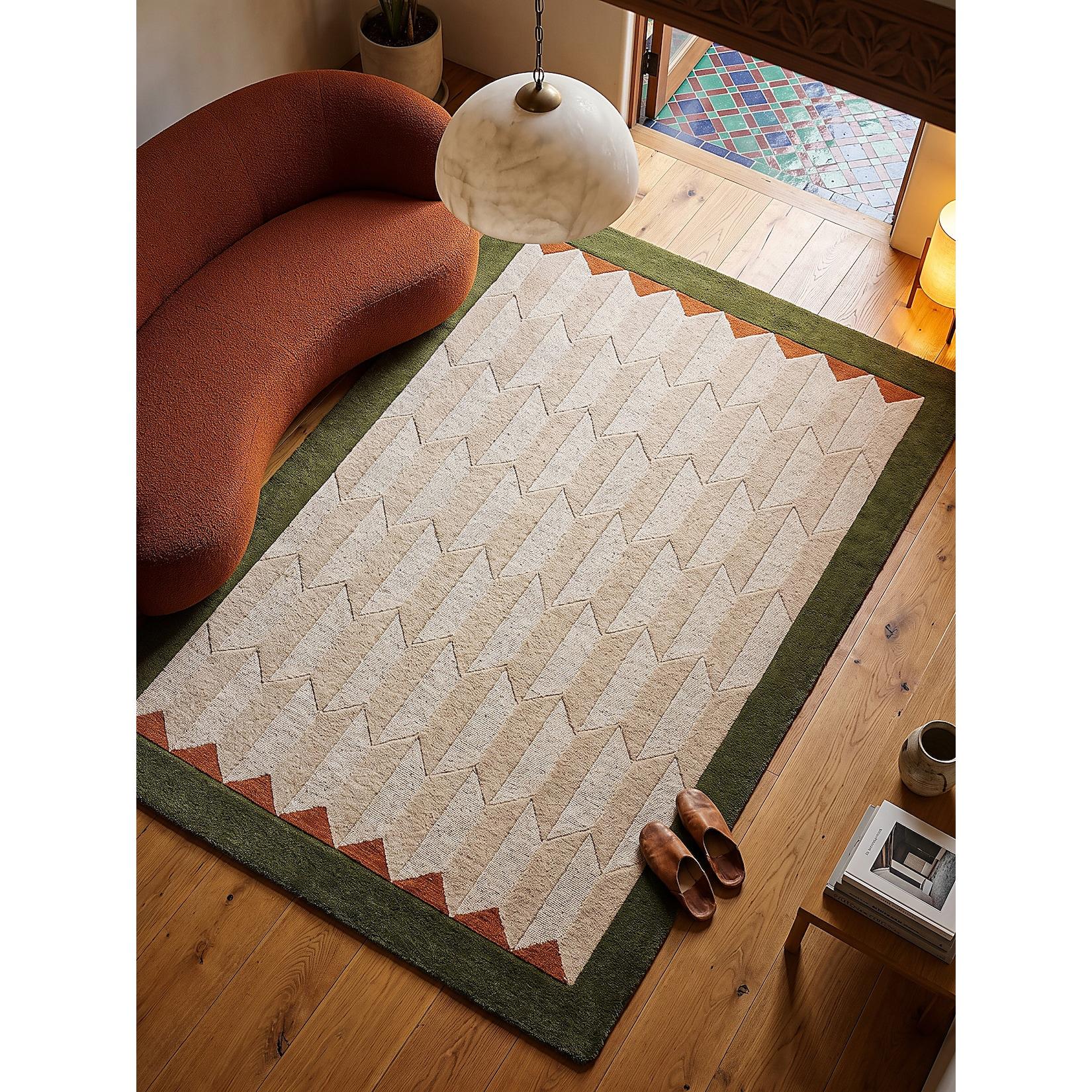 Wollteppich geometrisch Erdtöne-Grün 160 x 230 cm - DARENT Kadima