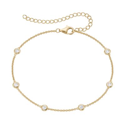 Fußkette FIRETTI "Schmuck Geschenk Silber 925 Körperschmuck Ankerkette Zwischenteile", gelbgoldfarben, kristallweiß, kristallweiß, Fußketten, Damen, Silber 925 (Sterlingsilber), mit Zirkonia (synth.)
