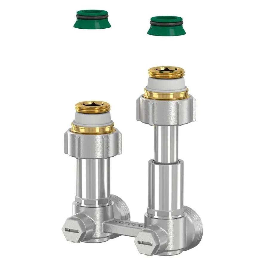 Aalberts integrated piping FL Hahnblock EXCL. Eck Teleskop ET/50 G3/4i x G3/4a MS vern. m.Nippel,Kon (F10086)