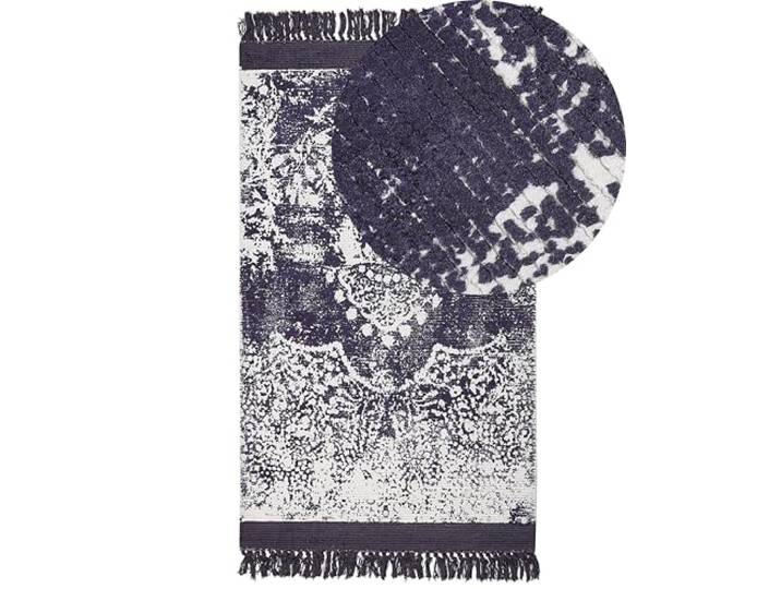 Beliani Teppich Violett Viskose 80 x 150 cm Violett/weiß Orientalisches Stoff, Orientalisches Muster, Gewebt am Handwebstuhl, Florhöhe 0.3 cm, Rechteckig, 100% Viskose