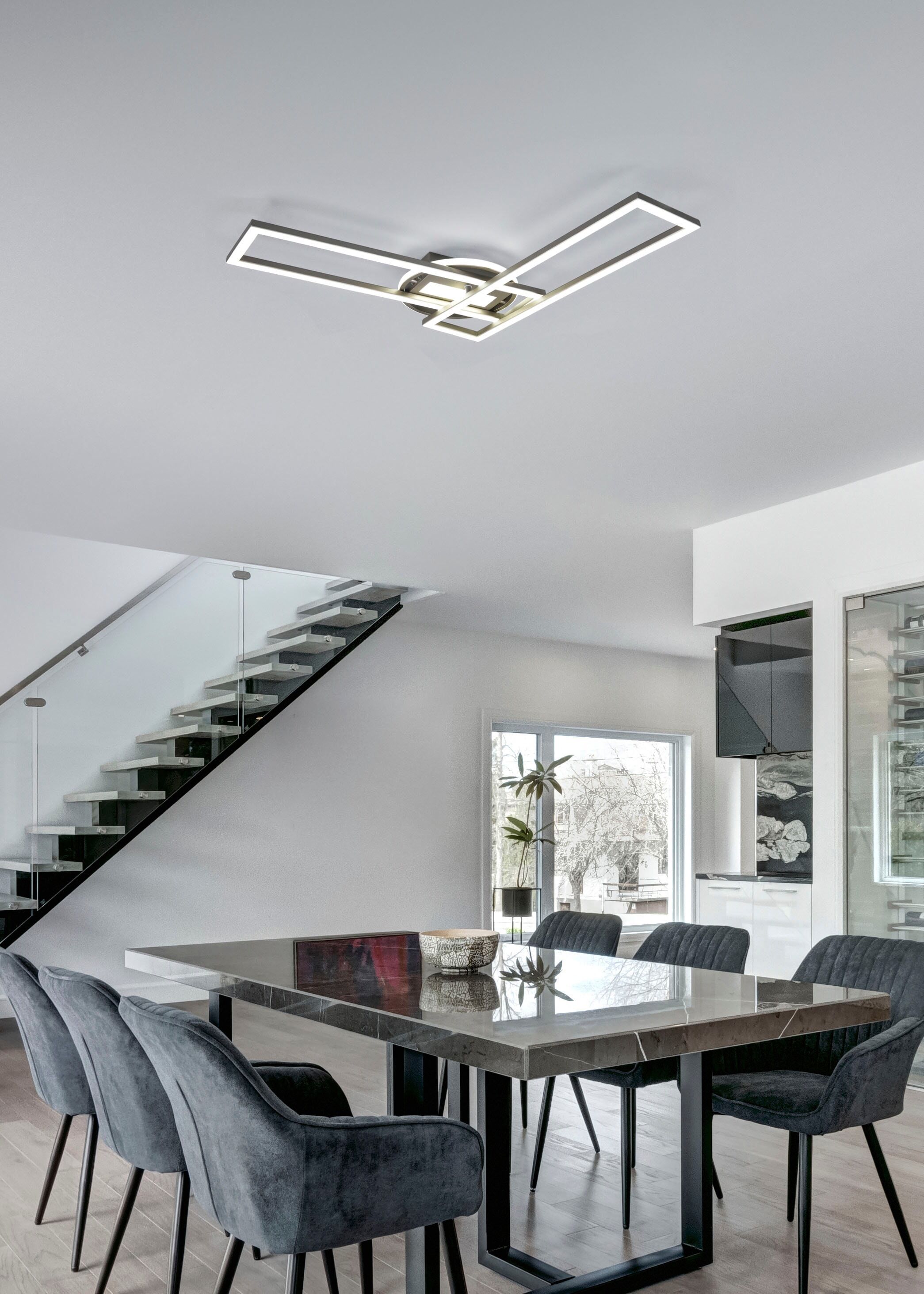 REALITY LEUCHTEN LED Deckenleuchte "Twister", grau (nickel), 1, H: 8,5cm, 1 Stk., Leuchten, Deckenlampe 4500 Lumen Lichtfarbe einstellbar Fernbedienung Memory, LED Deckenleuchte