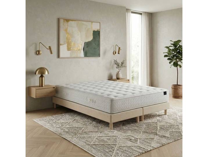 Ensemble matelas hybride ensaches comete h27 sommier beige