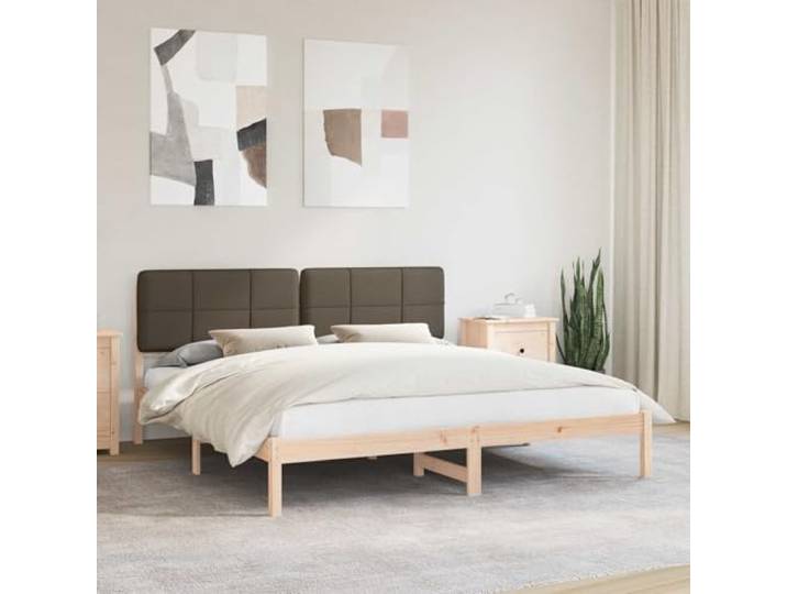 Gepolstertes Kopfteil Modernes Design Kiefernholz Taupe 180 x 200 cm Bettgestell mit gepolstertem Kopfteil Taupe 180x200 cm Massivholz Kiefer Polsterbett Lattenrost Modern Robust