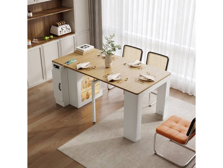 Îlot de cuisine moderne avec rouleaux, table à manger amovible avec comptoir amovible, chariot de service mobile avec barres à douilles