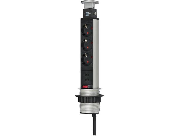 brennenstuhl Tower Power USB-Charger Desktop Extension Socket - Rallonge - prises de sortie : 3 - 2\,0m - noir\, aluminium (1396200013)