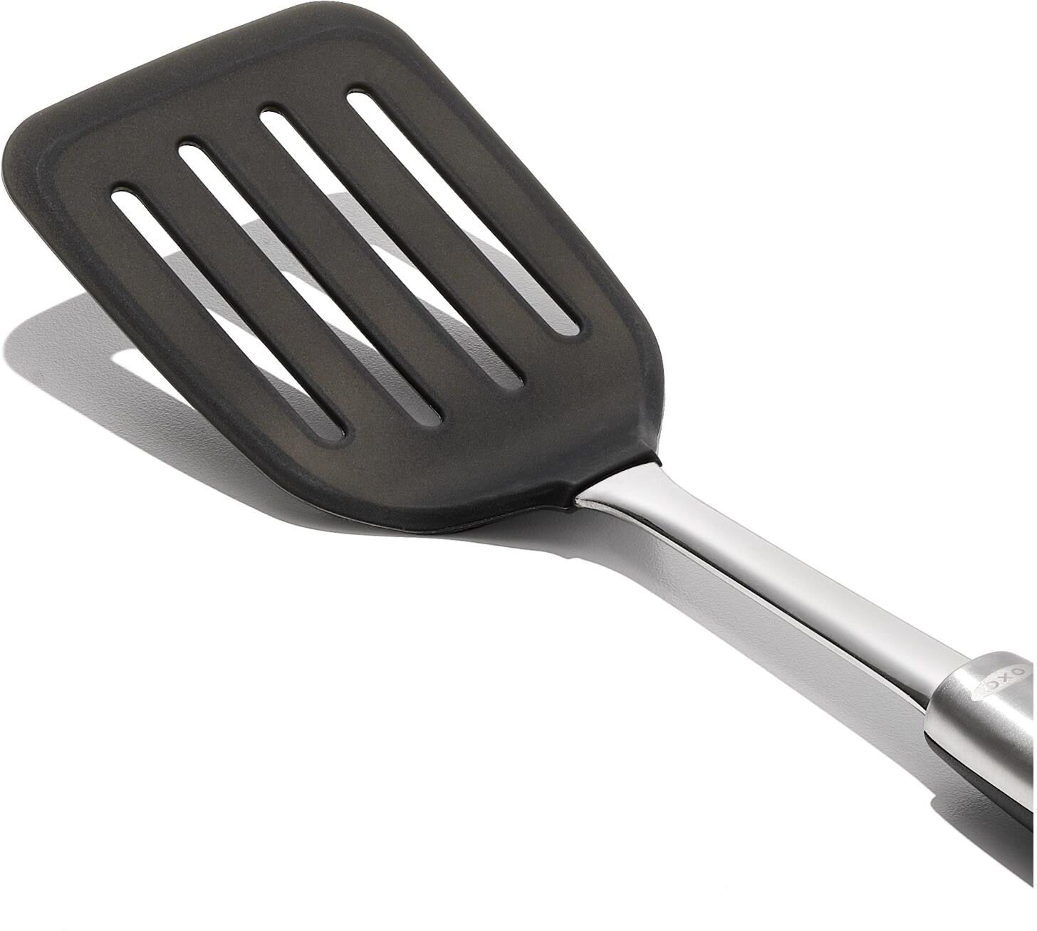 Pfannenwender OXO GOOD GRIPS "OXO Silicone Flexible Turner", schwarz (silberfarben), Edelstahl, Silikon, Küchenpaletten, Pfannenwender, der Kopf besteht aus hitzebeständigem Silikon silberfarben Einheitsgröße