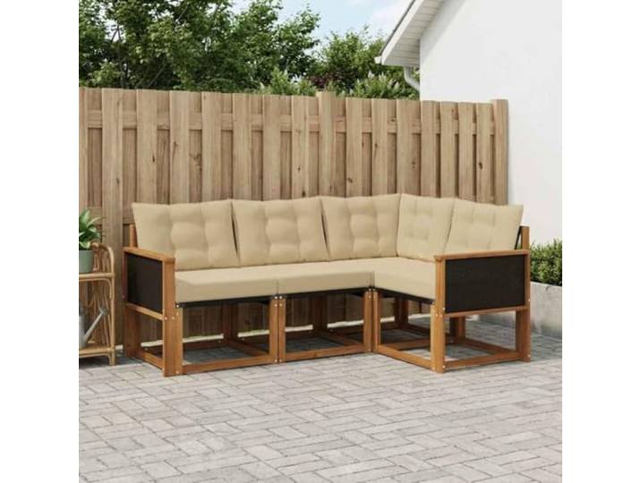 HFMDRMU Modulares Sofa Outdoor Natur 4-teilig, Sitzgarnitur Terrasse Akazienholz mit Kissen, Outdoor-Möbelset Akazie Natur Beige