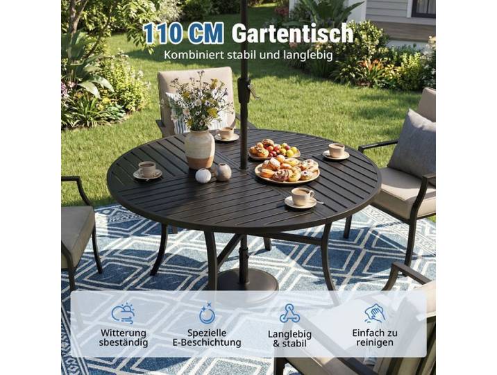 Table de Jardin Ronde Noir 110 cm 2-4 Pers. Acier Allié Revêtement Anti-Intempéries - Jardin Terrasse Balcon